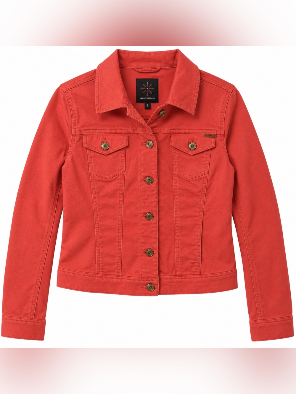 Isaac Mizrahi Coral Denim Jacket Size 2 Fall Autumn Pumpkin Spice Casual Y2K